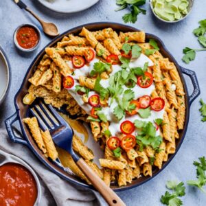 Chicken Taco Pasta Bake
 2 quart casserole dish